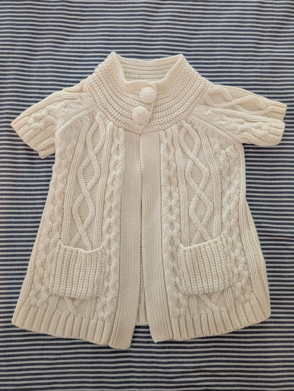 Baby Cream Cable-Knit Short-Sleeve Cardigan Sweater
